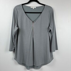 Green Envelope Los Angeles Gray 3/4 Sleeve Half-Zip V-Neck Blouse XL